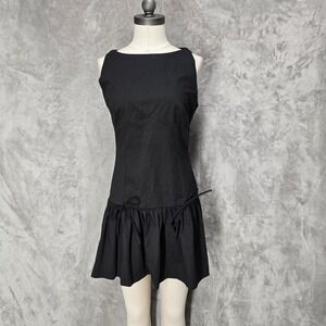 Zara Dress Women M Blk Drop Waist Ruffle Hem Bow Sleeveless Minimalist Coquette